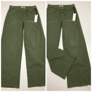 NWT L'AGENCE Green 5 Pocket Logo Hardware Raw Edge Hem Wide Leg Cropped Jeans